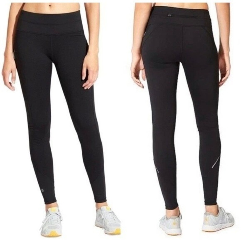 Athleta Powder Peak Tights Black Zip Pocket Workout Leggings Women's Size Medium